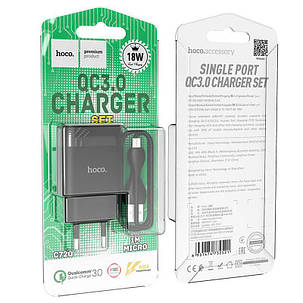 СЗУ блок Hoco C72Q QC3.0 (1USB/ 3A) + кабель Type-C чорний, фото 3