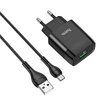 СЗУ блок Hoco C72Q QC3.0 (1USB/ 3A) + кабель Type-C чорний, фото 2