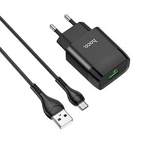 СЗУ блок Hoco C72Q QC3.0 (1USB/ 3A) + кабель Type-C чорний, фото 1