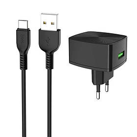 C70AСЗУ блок Hoco C70A QC3.0 (1USB/ 3.0A) + кабель Type-C чорний