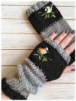 Перчатки вязаные без пальцев митенки зимние