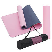 Коврик (мат) спортивный SportVida TPE 183 x 61 x 0.6 см для йоги и фитнеса Pink/Blue