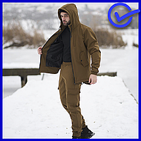 Зимовий костюм для чоловіка з теплої куртки та флісових штанів, зимовий костюм Intruder Softshell кольору койот