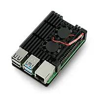 Корпус JustPi для Raspberry Pi 4B - алюминиевый с двумя вентиляторами - черный - LT-4B02