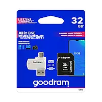 Goodram All in One M1A4 - карта пам'яті microSD 32 ГБ 100 Мб/с, клас 10 + адаптер + OTG-рідер