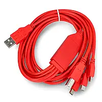 Многофункциональный кабель 4-в-1 с разъемом USB A - USB B, miniUSB, microUSB, USB Type C - 180 см - красный -