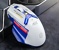 Мышь INPHIC IN9 игровая с комбинированным подключением- USB, Bluetooth, USB 2.4ГГц, RGB, 10000 DPI, бело-синий