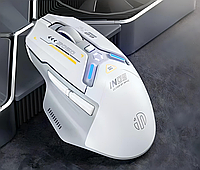 Мышь INPHIC IN9 игровая с комбинированным подключением- USB, Bluetooth, USB 2.4ГГц, RGB, 10000 DPI, бело-серый