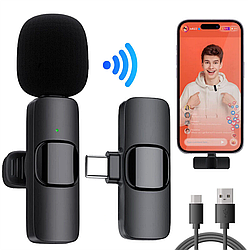 Мікрофон бездротовий петличний для смартфона з Type-C K8 / Петличка на одяг з прищіпкою