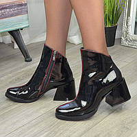 Ботинки женские черные лаковые на устойчивом каблуке. 39 размер