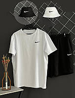 Шорти чорні Nike білий лого + футболка біла Nike + панама Nike (панама чорна або біла)