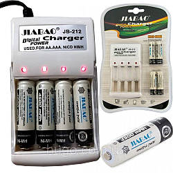 Зарядний пристрій батарей JIABAO JB-212 + 4 акумулятори AAA (1,2В, 600мАч) / Заряджання для акумуляторів