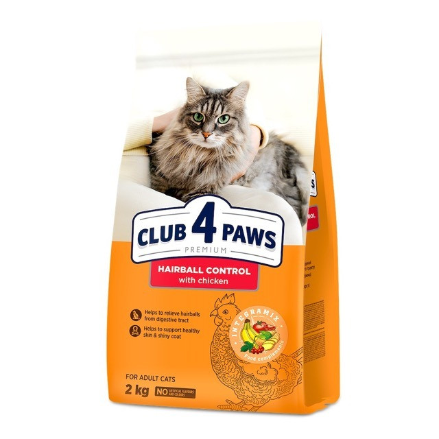 Club 4 Paws Premium Клуб 4 лапи Hairball Control сухий корм для котів з ефектом виведення шерсті, курка 2 КГ