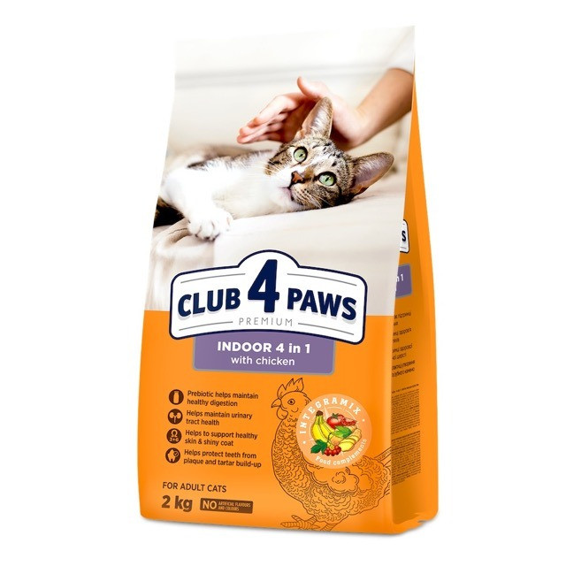 Club 4 Paws Premium Клуб 4 лапи Indoor 4 in 1 сухий корм для домашніх котів, курка 2 КГ