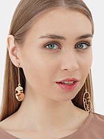 Жіночі сережки підвіски асиметричні з ланцюжками у формі обличчя колір золотистий