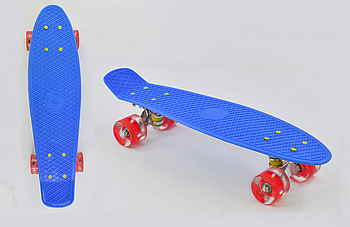 Стильний маневрений Скейт Пенні борд для хлопчика з антиковзною дошкою 55 см та колесами PU 6 мм з підсвічуванням колір синій