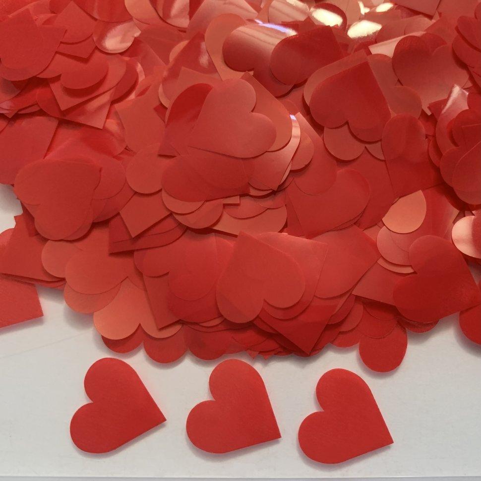 Конфеті сердечка червоного кольору (пастель) 15мм., 100 гр./уп.
