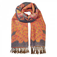 Палантин шарф двусторонний серо-оранжевый индийский с люрексовым узором, 180*70 см