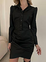 Жіноча приталена сукня міні, з еко-шкіри, чорна