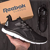 Мужские летние кроссовки Reebok (Рибок) черные, текстильные кроссы, сетка р.41