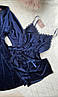 Піжама жіноча оксамитова майка і шорти з мереживом темно-синій розмір M, фото 2