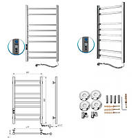 Качественный нержавеющий электрический полотенцесушитель с правым подключением лестница боковая 500х800