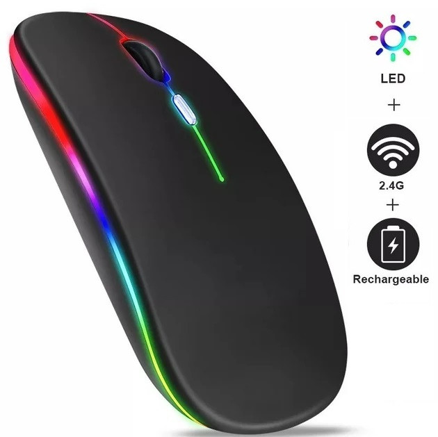 Бездротова миша з акумулятором, USB 2.4 ГГц, безшумна, тиха, з підсвіткою, що перезаряджається