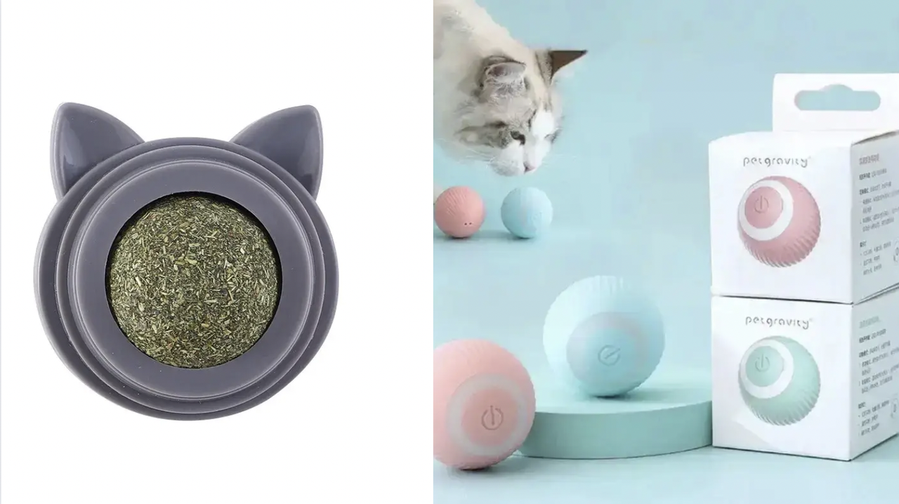 Іграшка для котів USB smart м'яч-кулька PetGravity Син. + Котяча мята Лизун іграшка