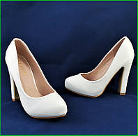 Женские Белые Туфли на Каблуке Лаковые Модельные (размеры: 36,37,38,39,40) - 702