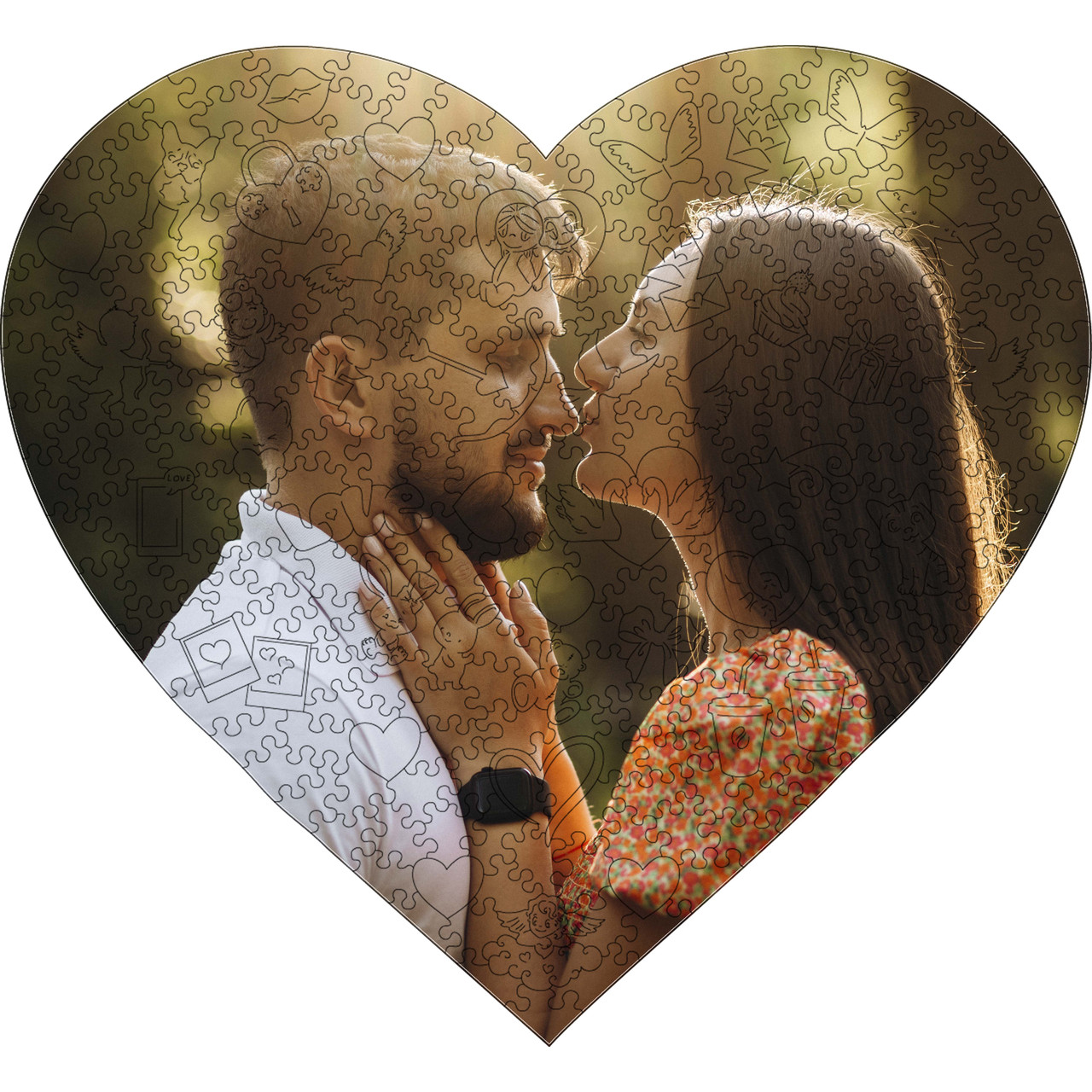 Середній Фігурний Дерев'яний Фото Пазл Woods Story За Вашим Фото Серце L, фото 1