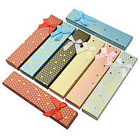 Коробочка прямокутна картонна однотонна з бантом під браслет розмір 21Х45Х23 мм 12 штук в пакованні мікс