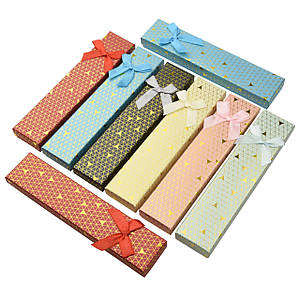 Коробочка прямокутна картонна однотонна з бантом під браслет розмір 21Х45Х23 мм 12 штук в пакованні мікс