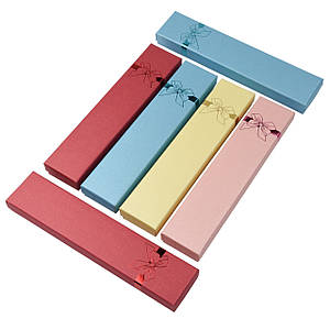 Коробочка прямокутна картонна однотонна з бантом під браслет розмір 21Х45Х23 мм 12 штук в пакованні мікс