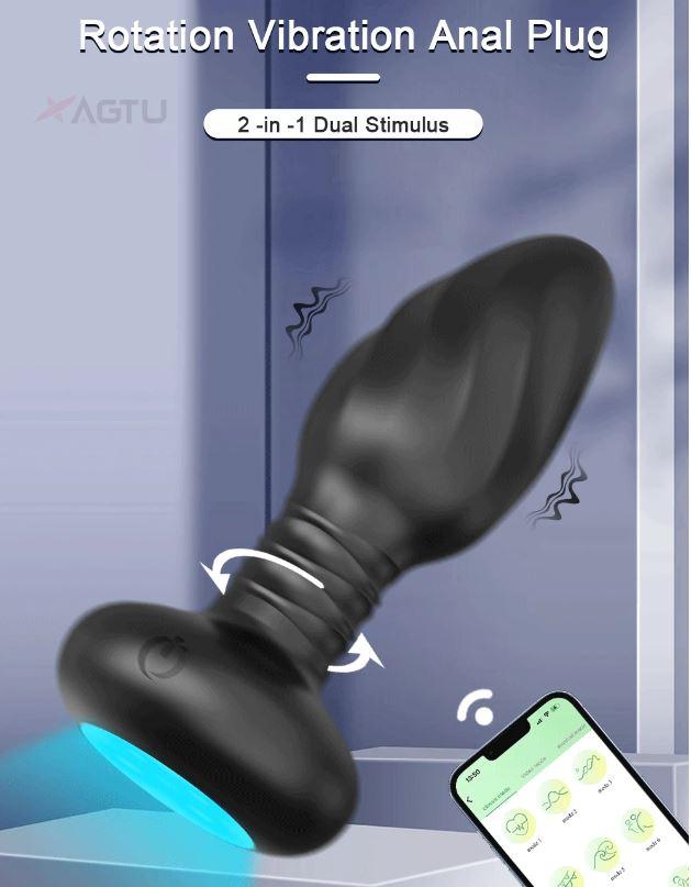 Анальна пробочка з LED підсвічуванням, обертанням, вібрацією та керуванням від смартфона, фото 1