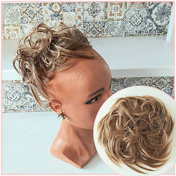 Гумка шиньйон пишна з термоволокна пісочний Q17-15