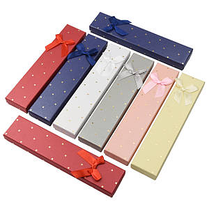 Коробочка прямокутна картонна однотонна з бантом під браслет розмір 21Х45Х23 мм 12 штук в пакованні мікс