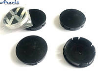 Колпачки на диски Volkswagen 60/55мм черный/хром пластик объемный наклейка 4шт