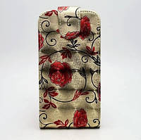 Чехол-флип универсальный CMA Flip Cover Big Flowers 4.5"(L) Khaki Gold-Red