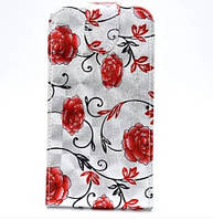 Чехол-флип универсальный CMA Flip Cover Big Flowers 4.5"(L) Silver-Red