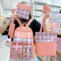 Набір шкільний рюкзак, шопер, пенал, сумочка, мішечок 5в1 MMSHU для дівчинки 5-11 клас, 5 кольорів, рожевий