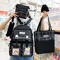 Набір шкільний рюкзак, шопер, пенал, сумочка, мішечок 5в1 MMSHU для дівчинки 5-11 клас, 5 кольорів, чорний