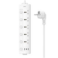 Удлинитель сетевой 5 розеток + 2USB/1Type-C XO WL19 |10A/250V/2m| Белый