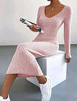 Женское трикотажное платье пудрового цвета длинное, размер 42-46р!!