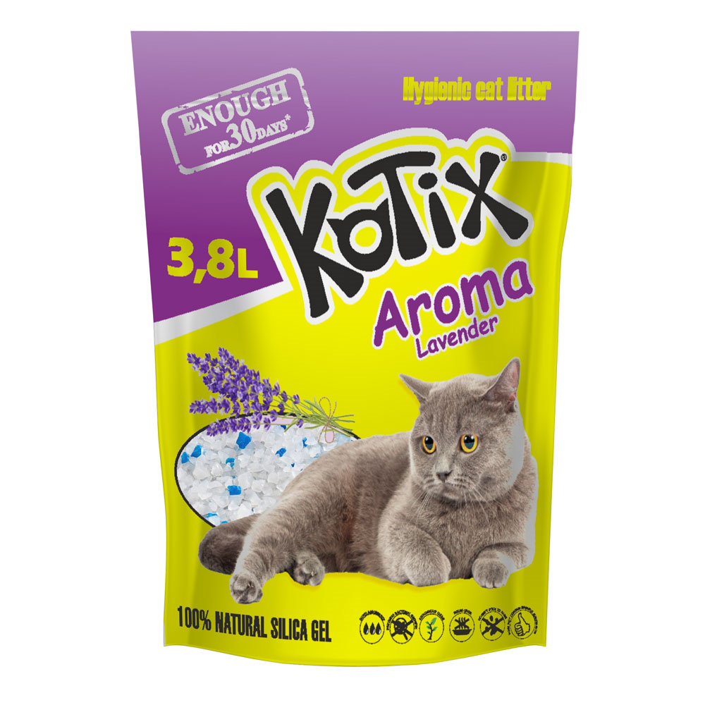 Наповнювач Котікс силікагелевий для котячого туалету Kotix Aroma Лаванда, 3,8 л (1,8 кг)