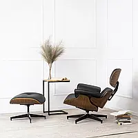 Кресло Eames Lounge Chair с подставкой орех кожа эко