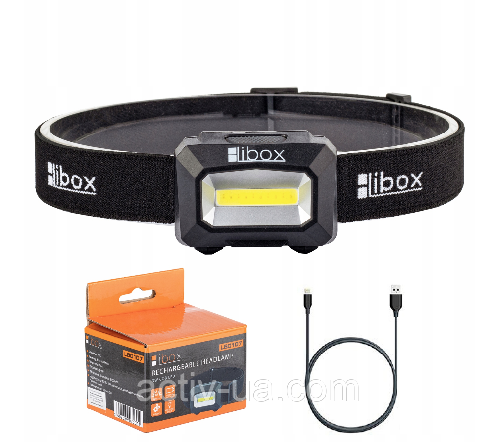 Ліхтарик налобний акумуляторний Libox LB0107, 250lm, 5 режимів, біле та червоне світло