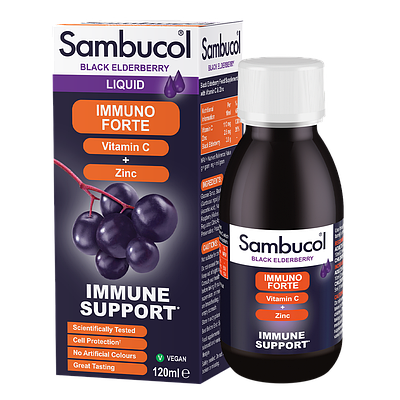 Sambucol Immuno Forte 120 мл. (Самбукол сироп для імунітету Чорна бузина + Вітамін С + Цинк від 3 років)