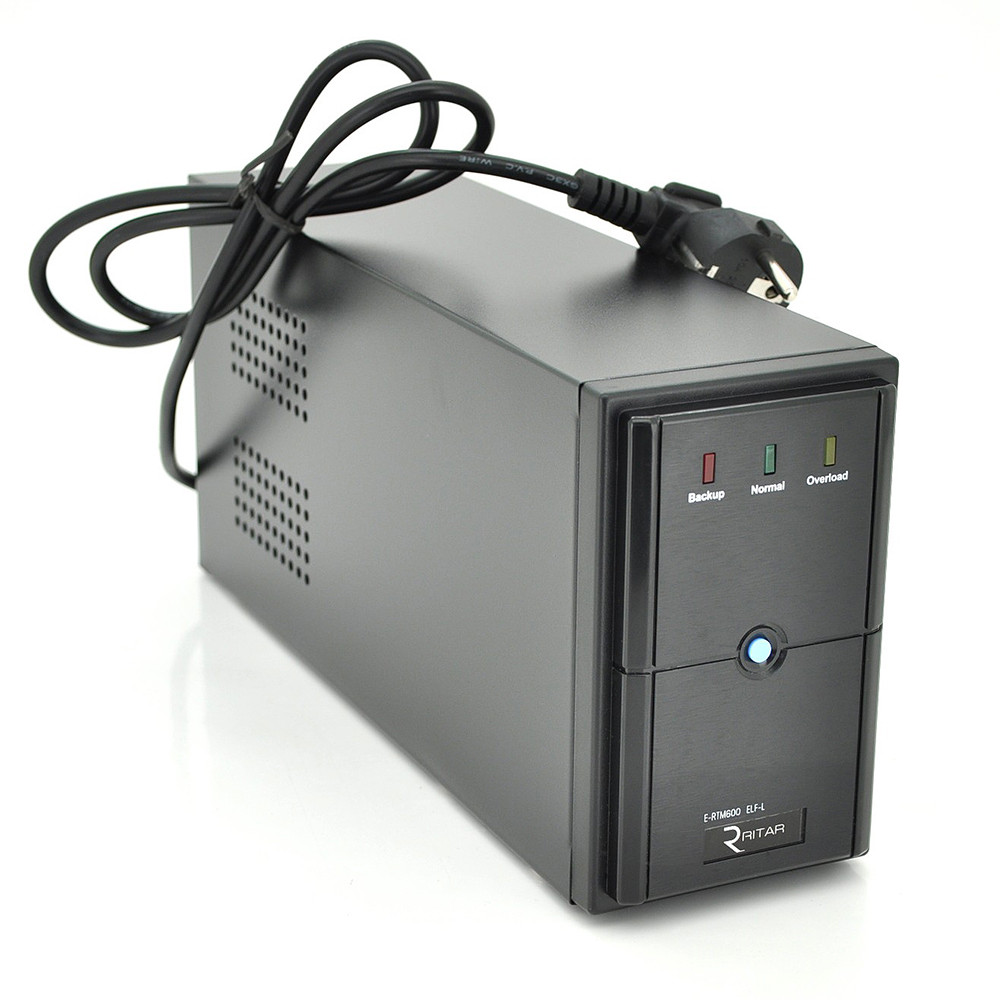 ДБЖ Ritar E-RTM600 (360W) ELF-L, LED, AVR, 2st, 2xSCHUKO socket, 1x12V7Ah, metal Case Q4 (365*130*210) 4,8 кг