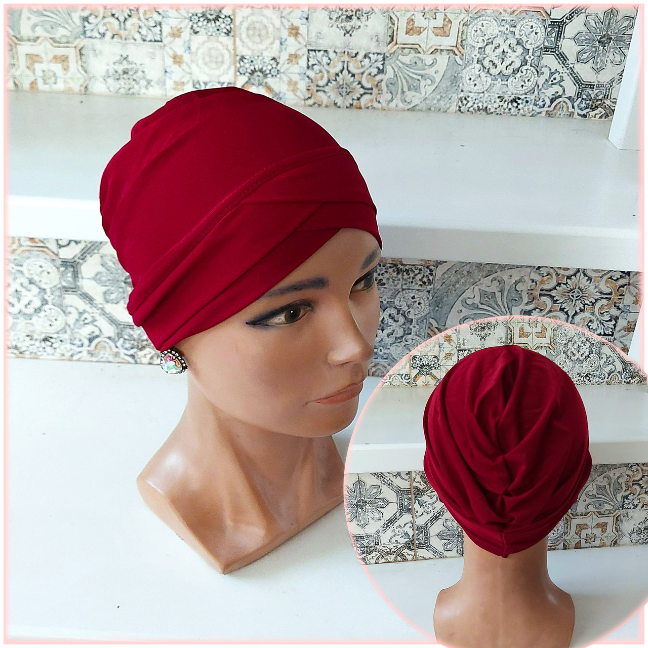 Чалма, хіджаб, шапка для алопеції (онко) ADEL 2*-т/червона, фото 1