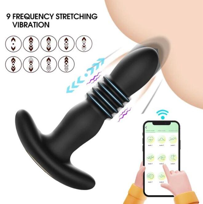 Телескопічна анальна пробка якір 10 режимів вібрації з керуванням від смартфона, фото 1